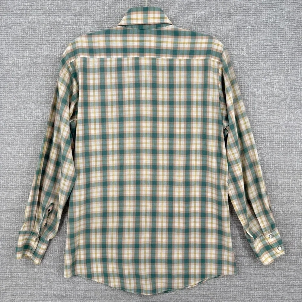 Vintage 80's Levis Western Pearl Snap Shirt Mens M Plaid Long Sleeve Country